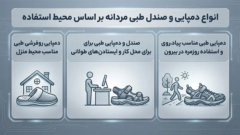 انواع دمپایی و صندل طبی مردانه بر اساس محیط استفاده